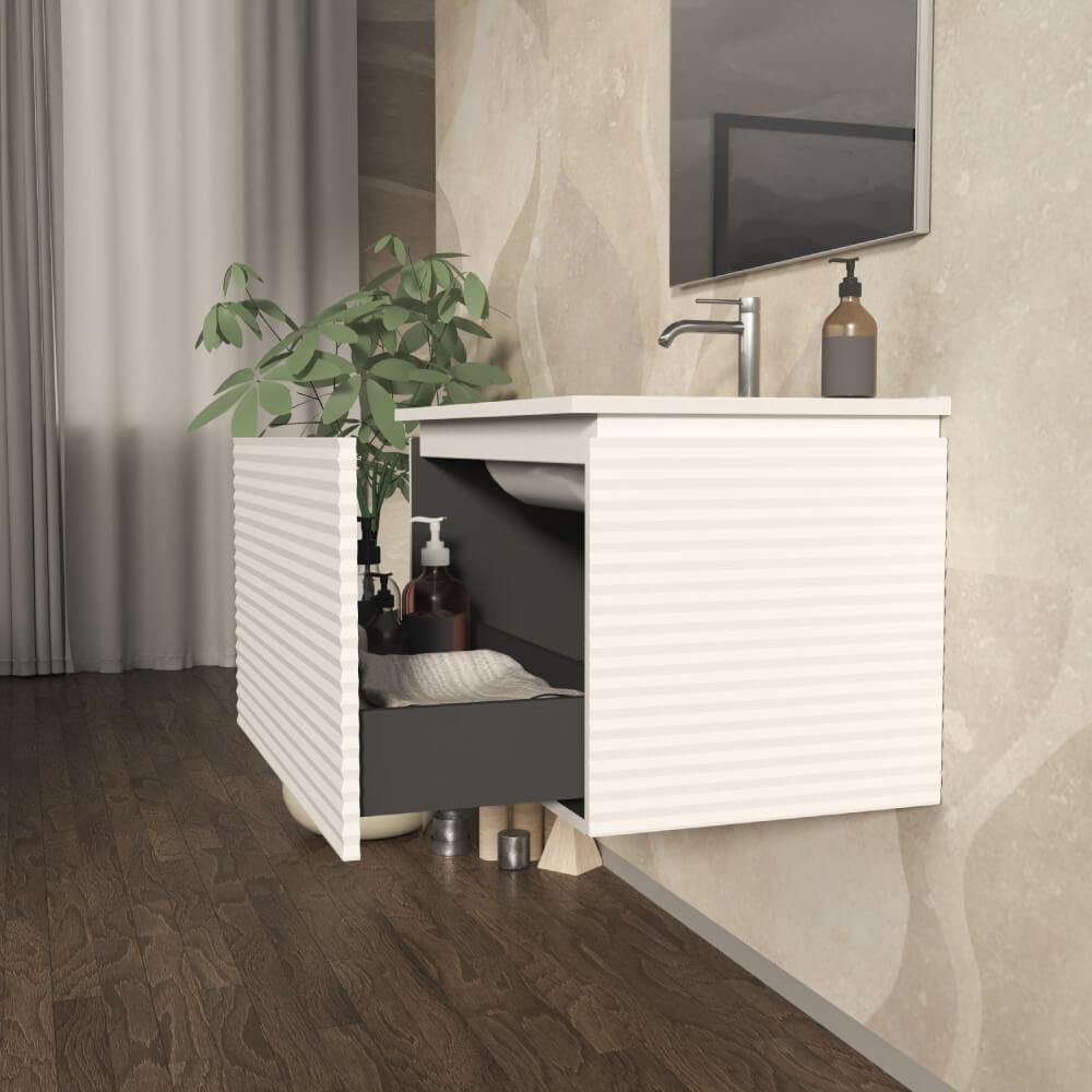 Mobile da bagno 80 cm cannettato orizzontale su tre lati sospeso bianco opaco - Malaga Arcshop