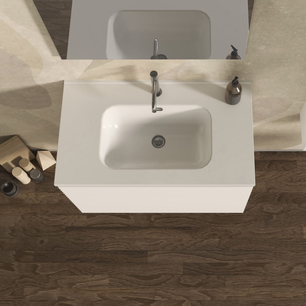 Mobile da bagno 80 cm cannettato orizzontale su tre lati sospeso bianco opaco - Malaga