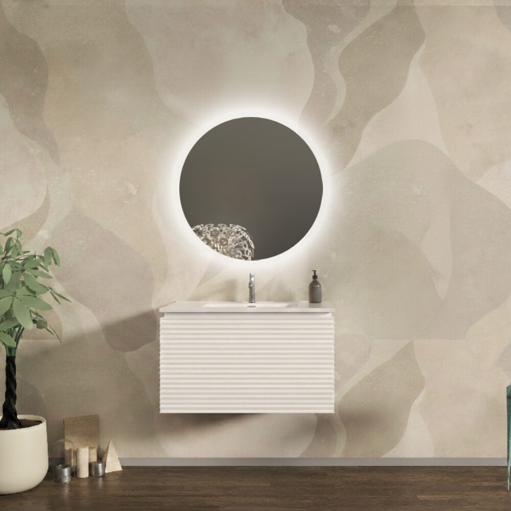 Mobile da bagno 80 cm cannettato orizzontale su tre lati sospeso bianco opaco - Malaga