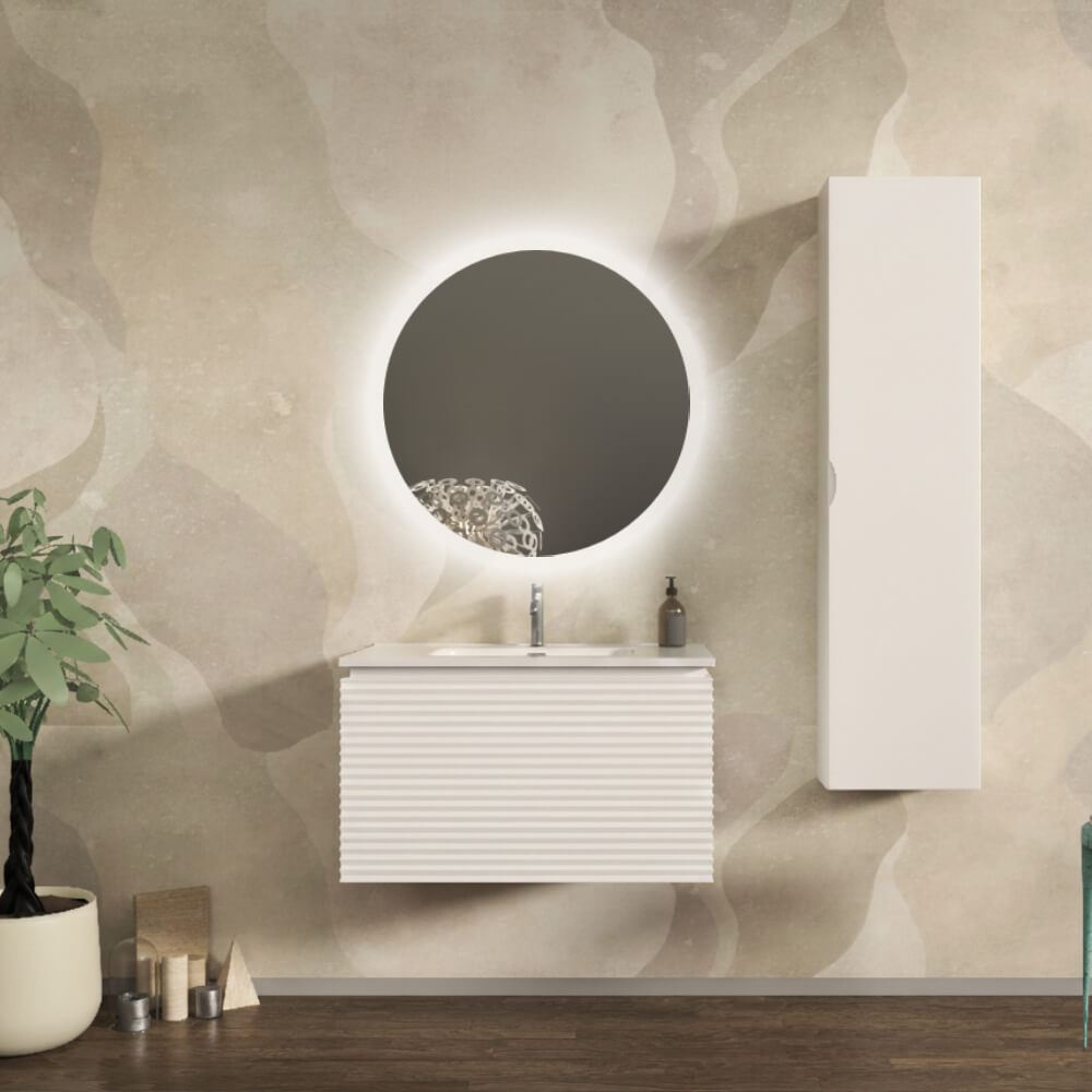 Mobile da bagno 80 cm cannettato orizzontale su tre lati sospeso bianco opaco - Malaga