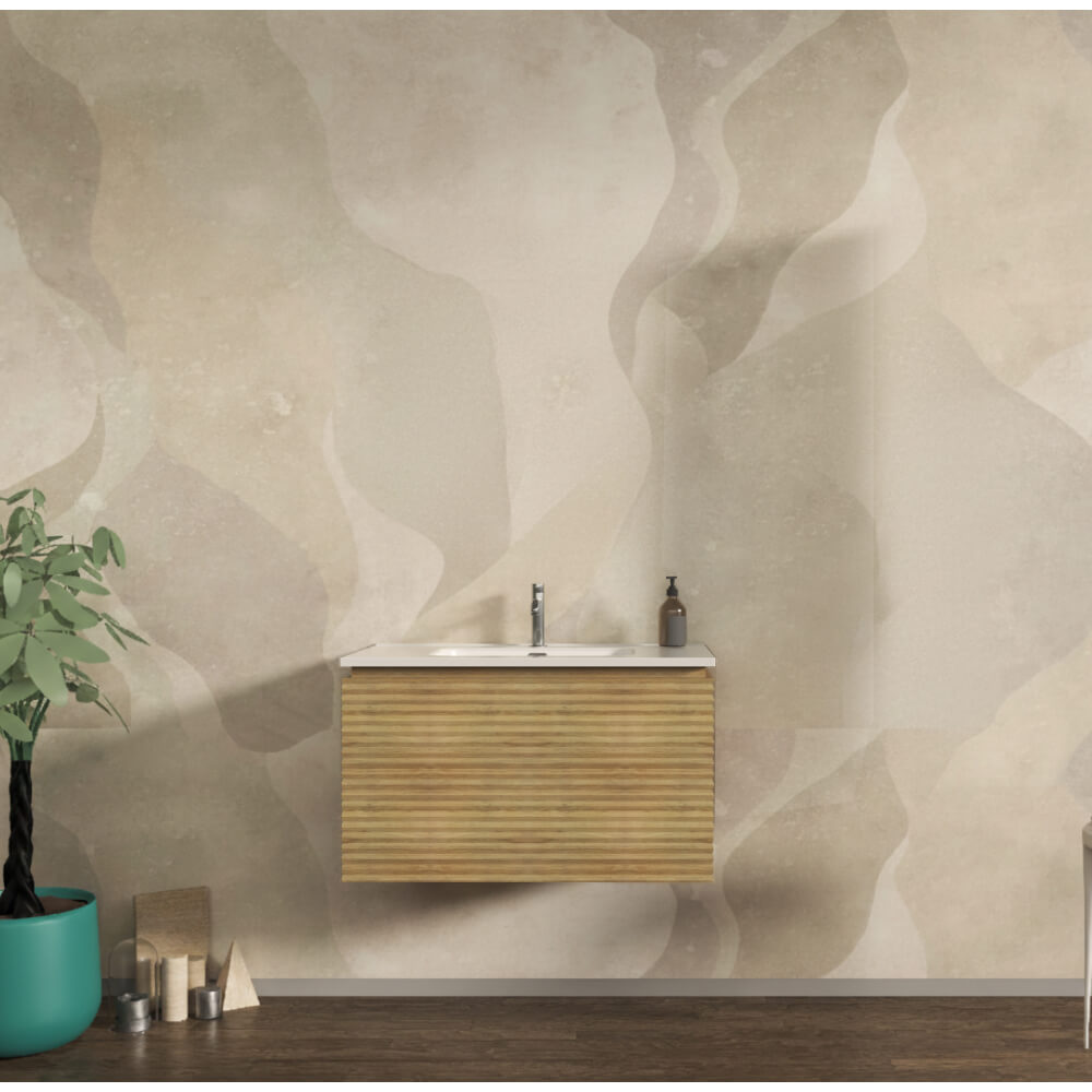 Mobile bagno sospeso cannettato orizzontale 80 cm Rovere tabacco - Malaga Arcshop