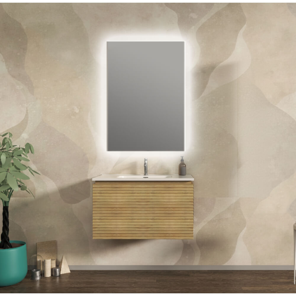 Mobile bagno sospeso cannettato orizzontale 80 cm Rovere tabacco - Malaga Arcshop
