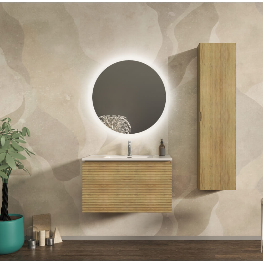 Mobile bagno sospeso cannettato orizzontale 80 cm Rovere tabacco - Malaga