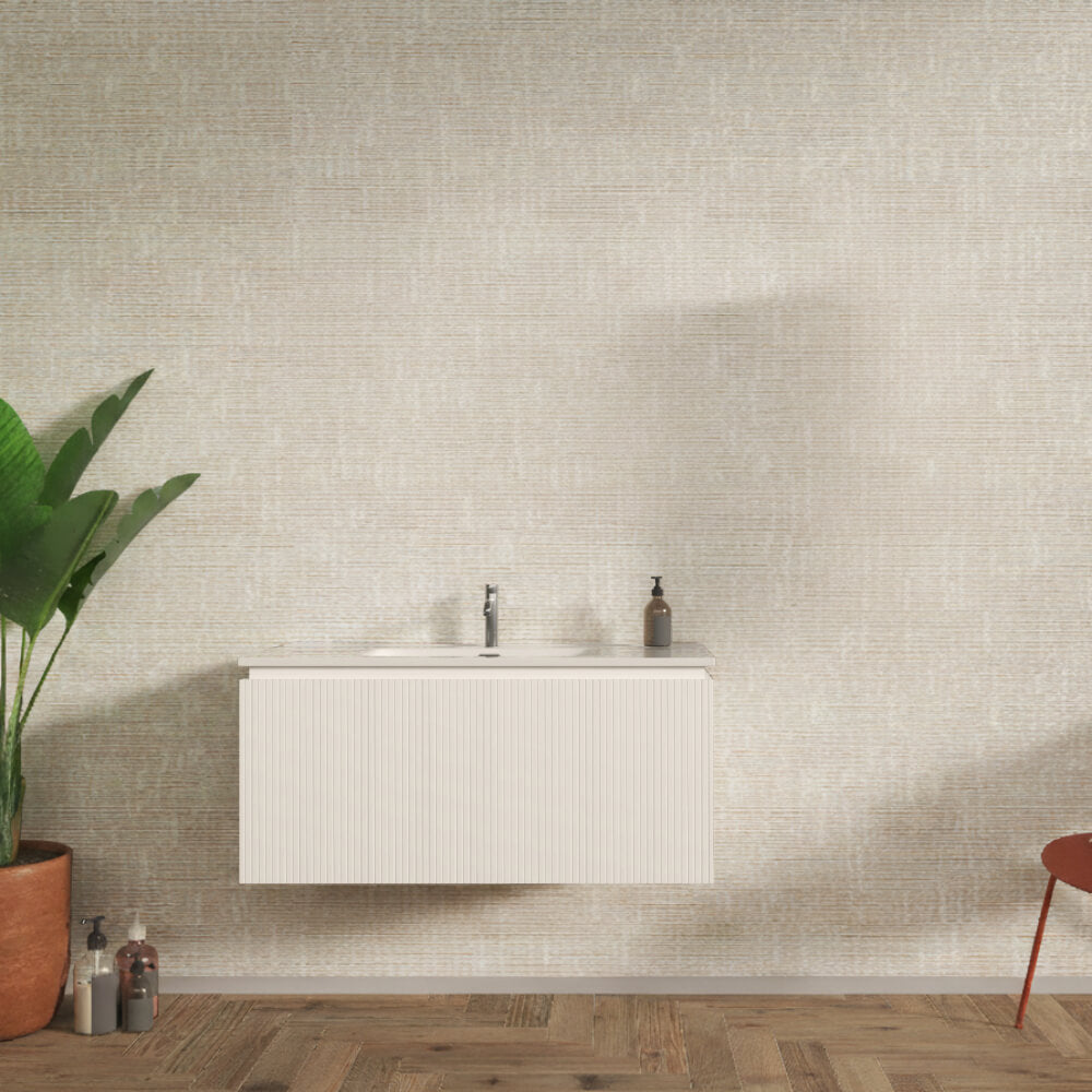 Mobile bagno sospeso 100 cm cannettato bianco opaco - Marsiglia