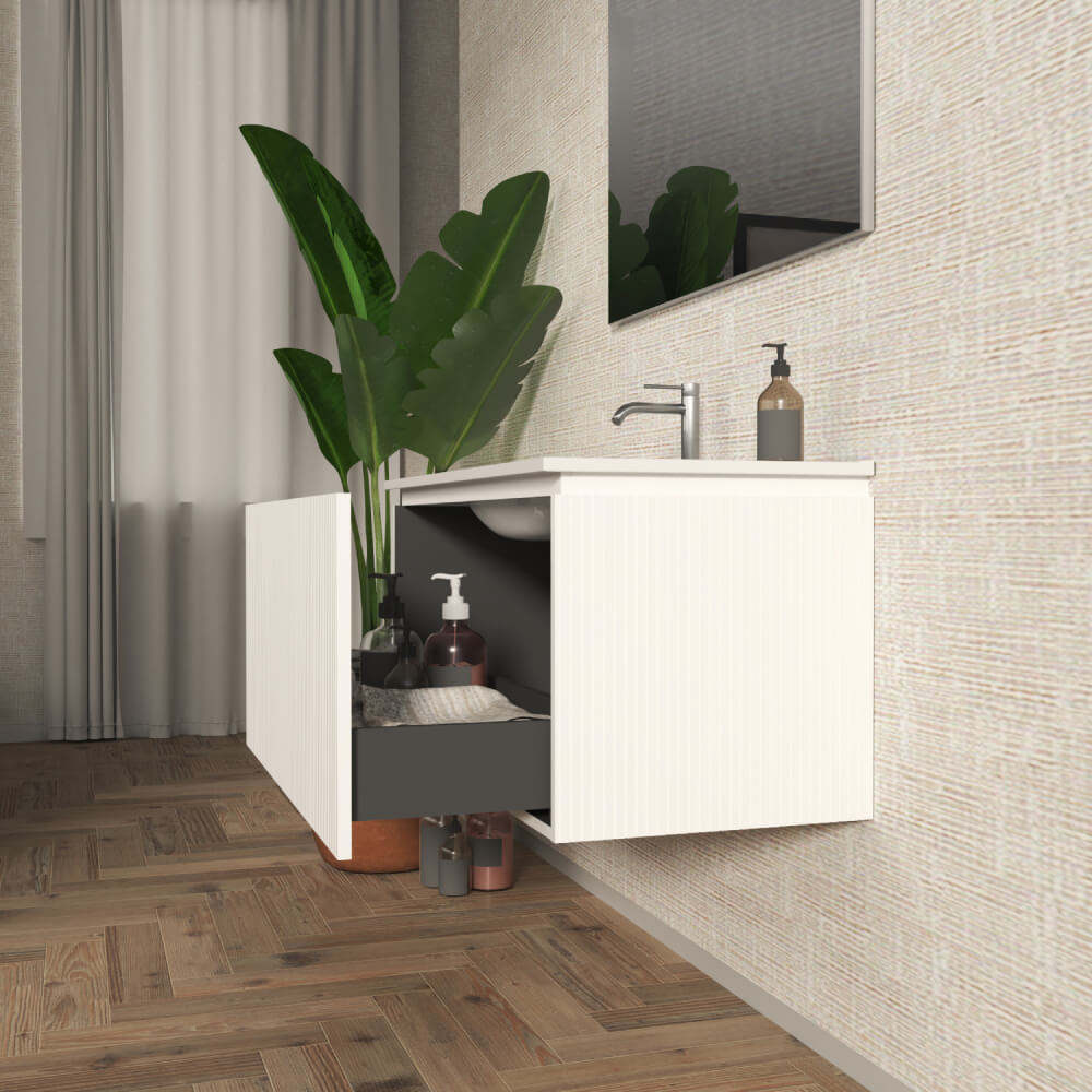 Mobile bagno sospeso 100 cm cannettato bianco opaco - Marsiglia Arcshop