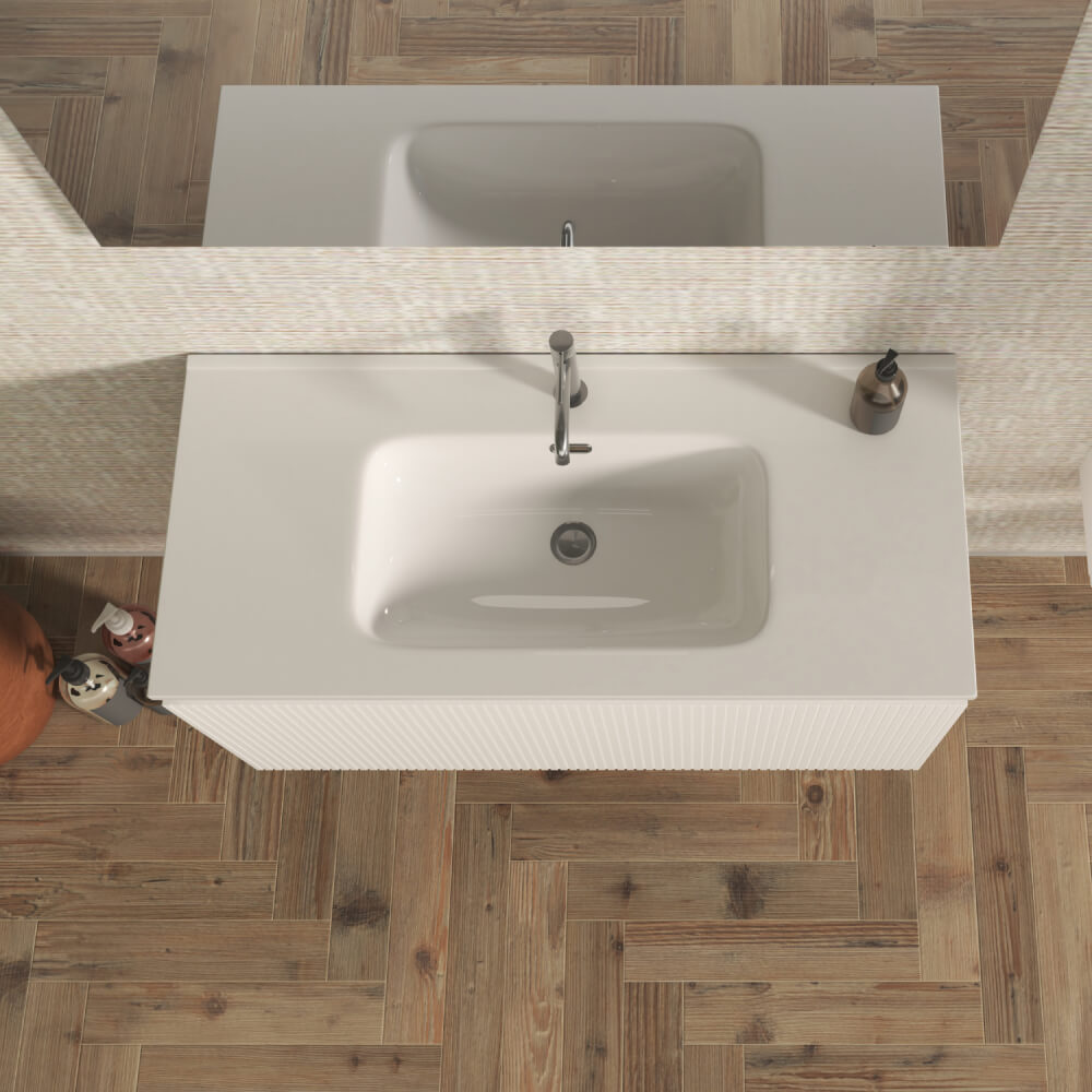 Mobile bagno sospeso 100 cm cannettato bianco opaco - Marsiglia Arcshop