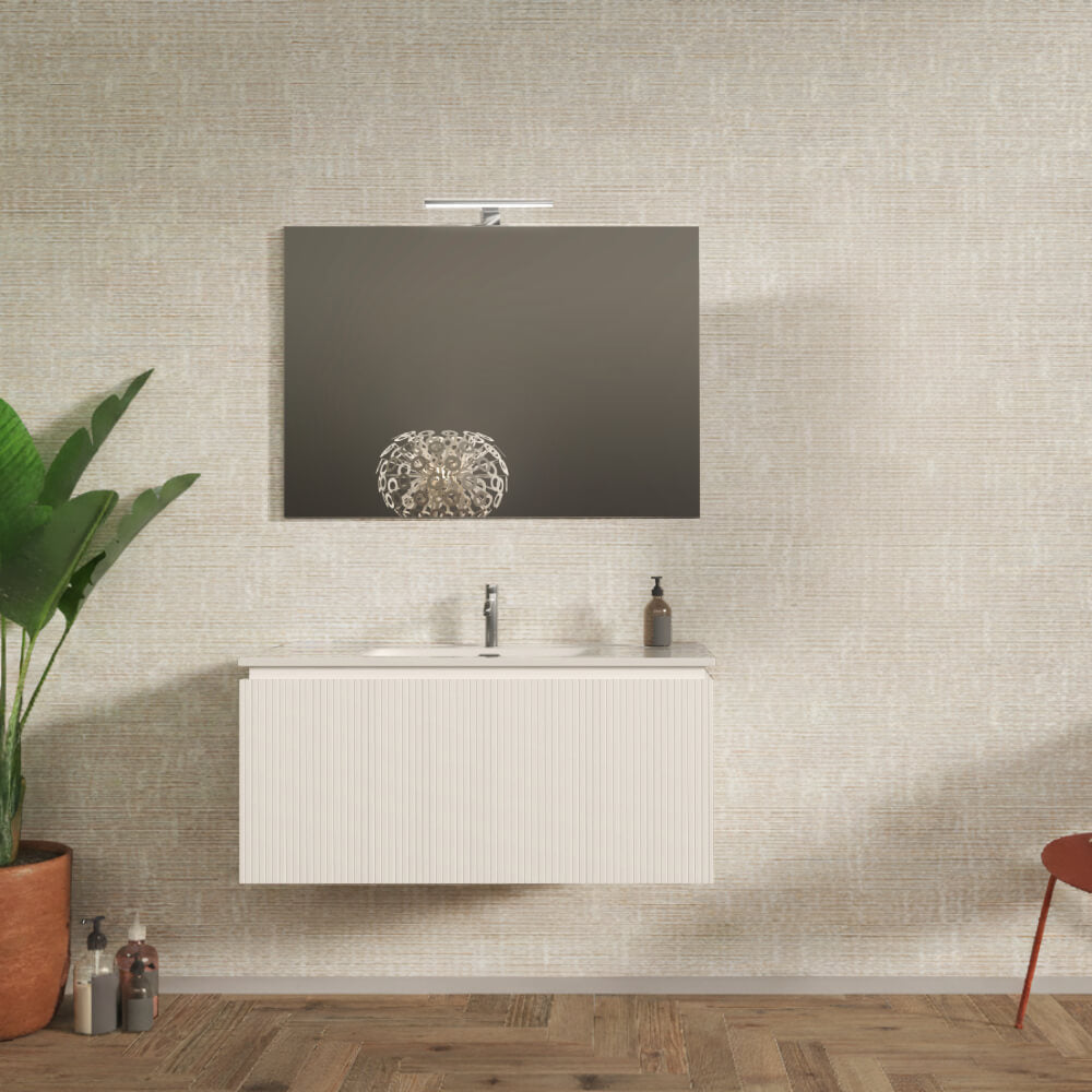 Mobile bagno sospeso 100 cm cannettato bianco opaco - Marsiglia