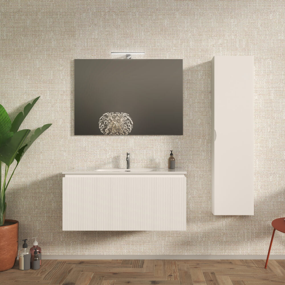 Mobile bagno sospeso 100 cm cannettato bianco opaco - Marsiglia