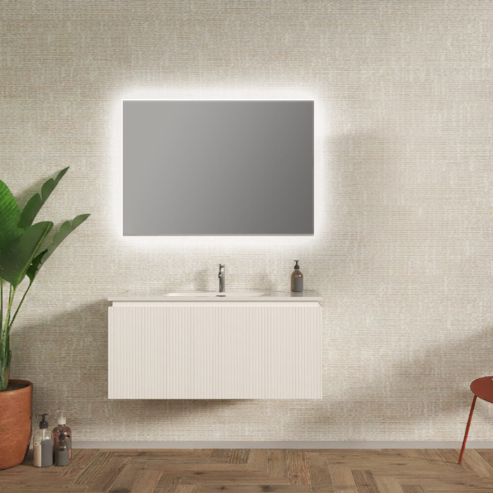 Mobile bagno sospeso 100 cm cannettato bianco opaco - Marsiglia