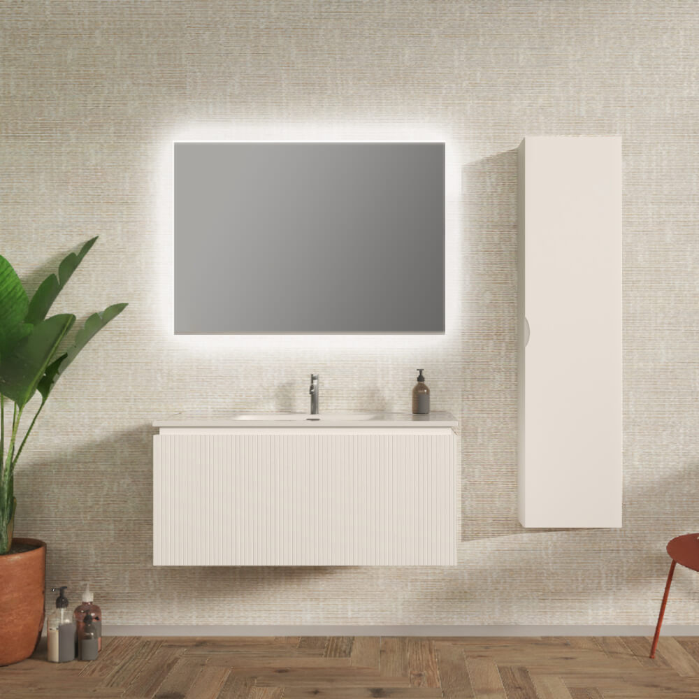 Mobile bagno sospeso 100 cm cannettato bianco opaco - Marsiglia