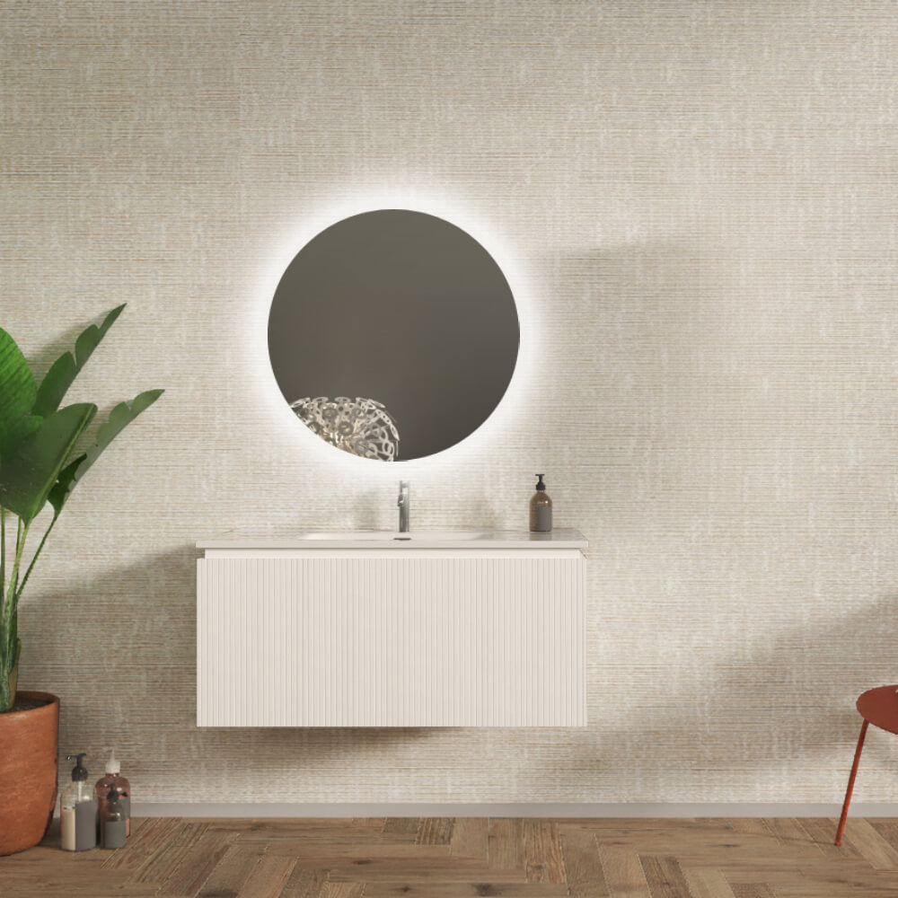 Mobile bagno sospeso 100 cm cannettato bianco opaco - Marsiglia