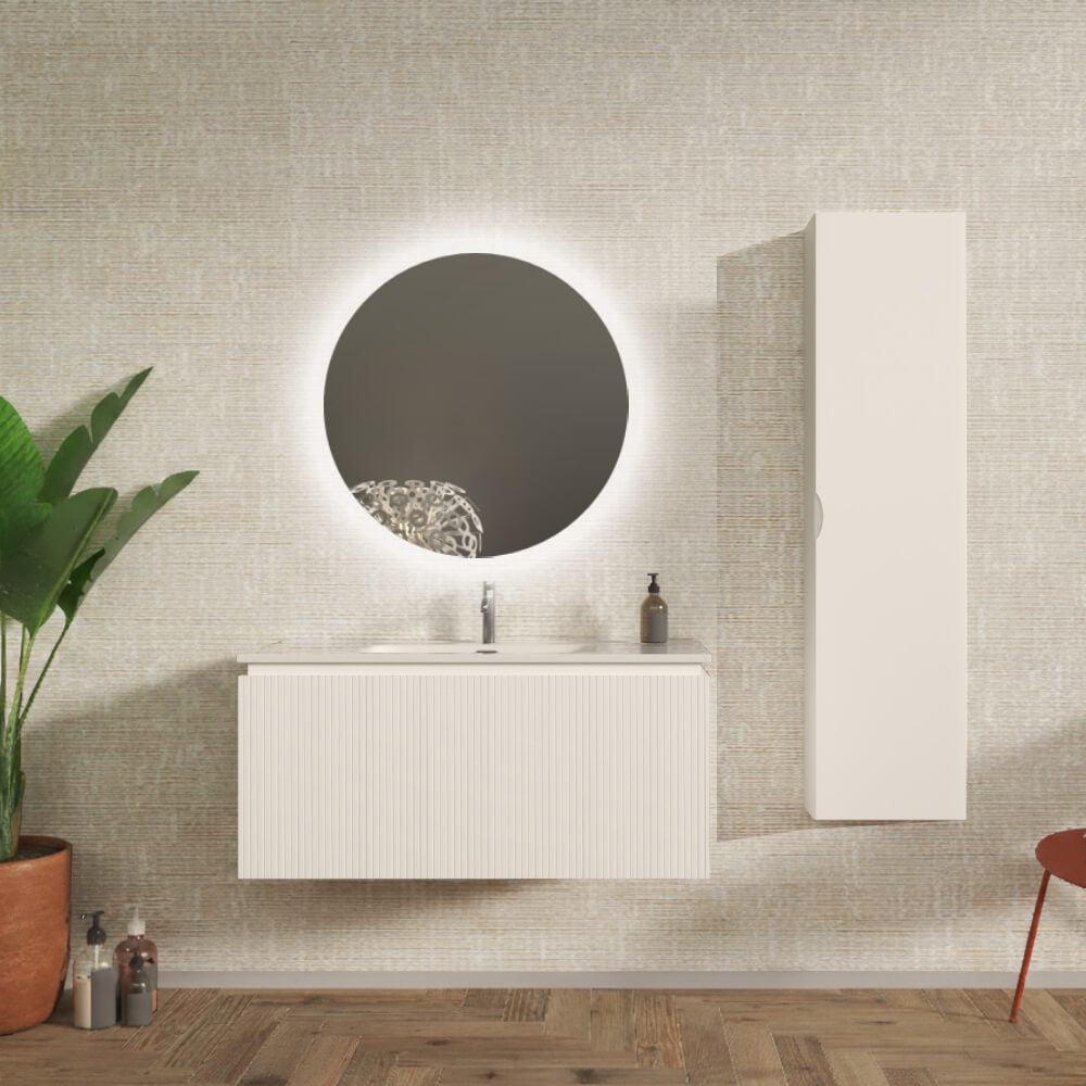 Mobile bagno sospeso 100 cm cannettato bianco opaco - Marsiglia