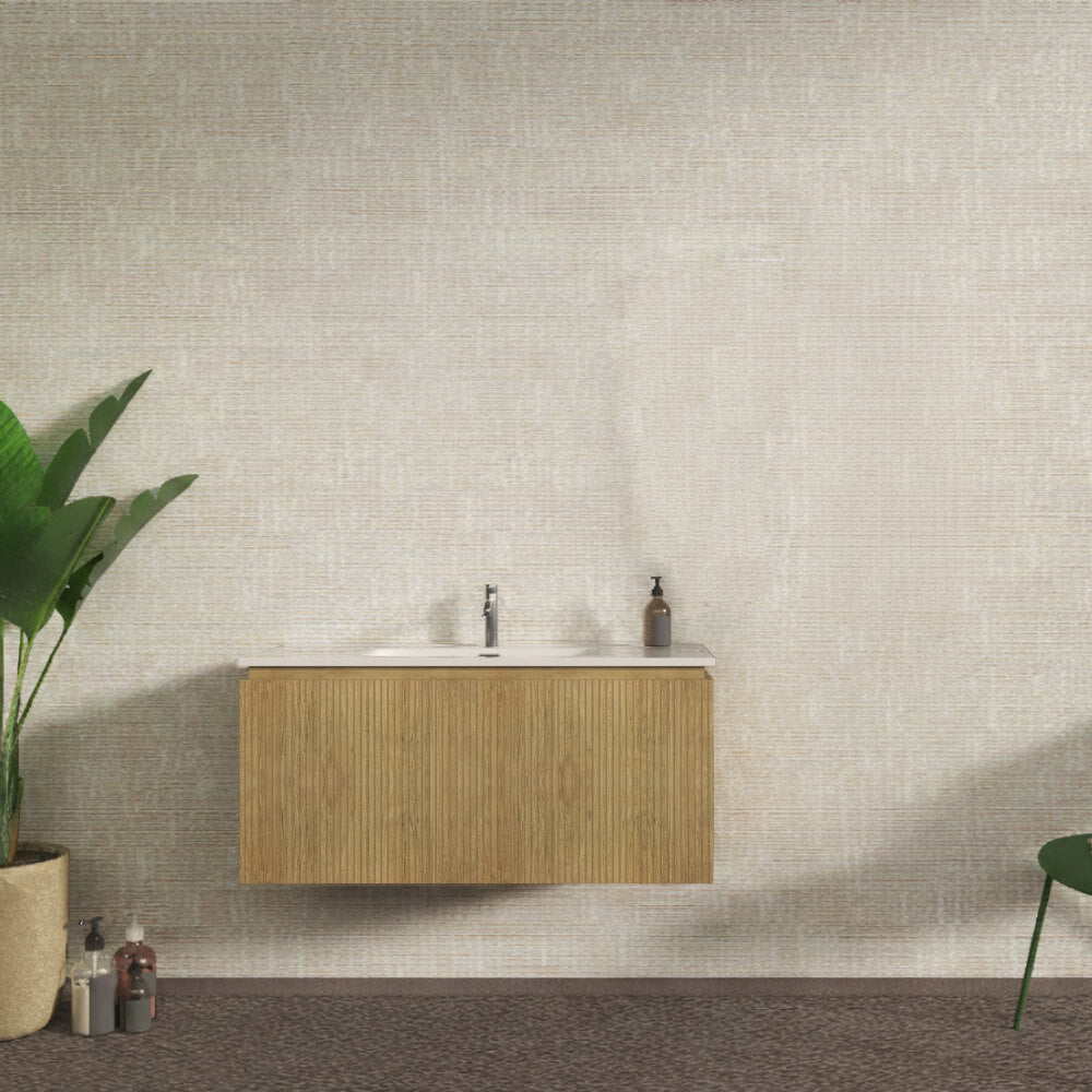 Mobile bagno cannettato sospeso 100 cm Rovere tabacco chiusura soft close - Marsiglia