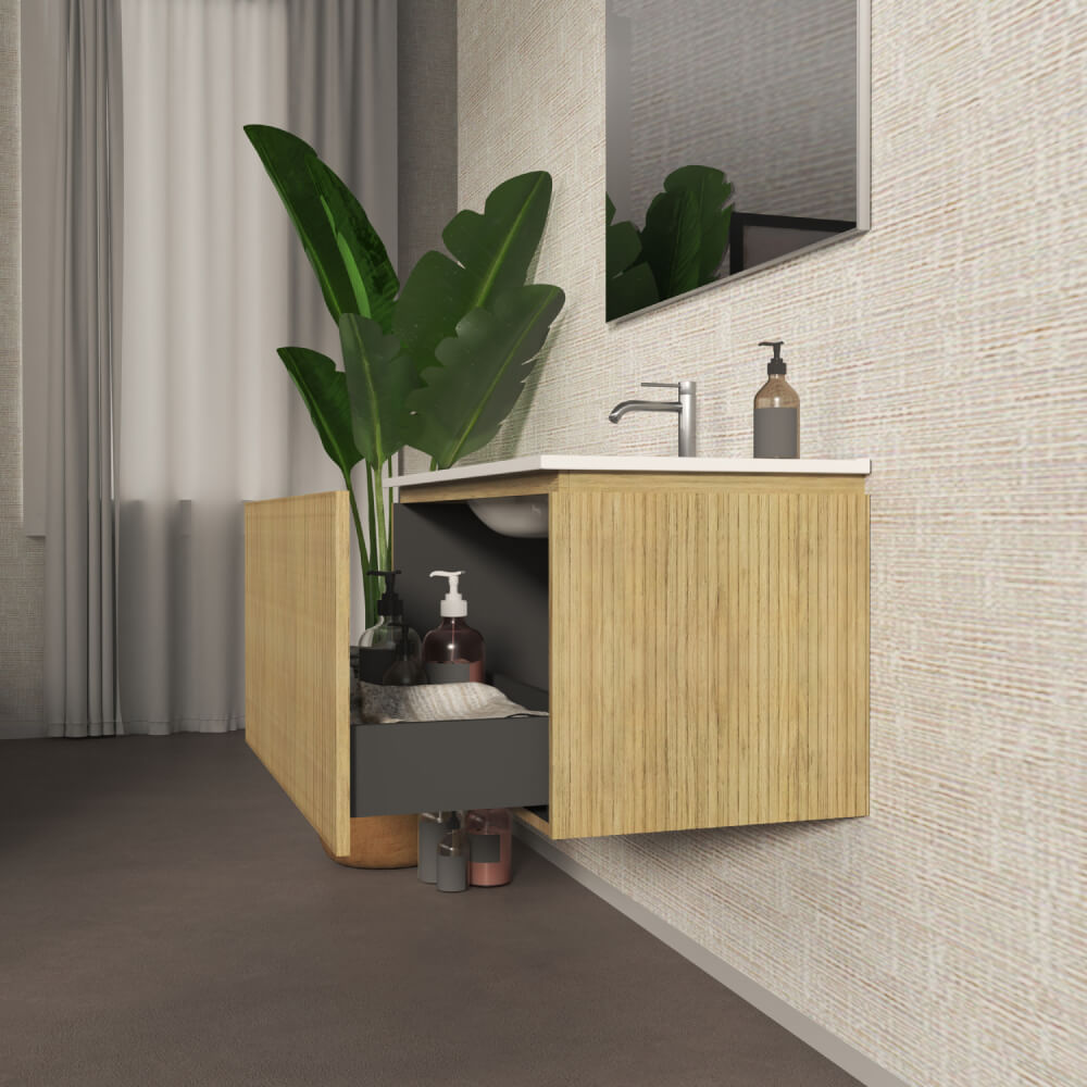 Mobile bagno cannettato sospeso 100 cm Rovere tabacco chiusura soft close - Marsiglia