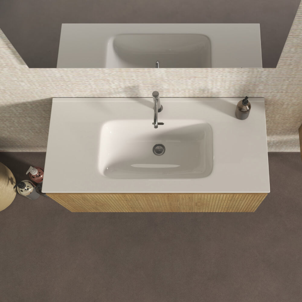 Mobile bagno cannettato sospeso 100 cm Rovere tabacco chiusura soft close - Marsiglia
