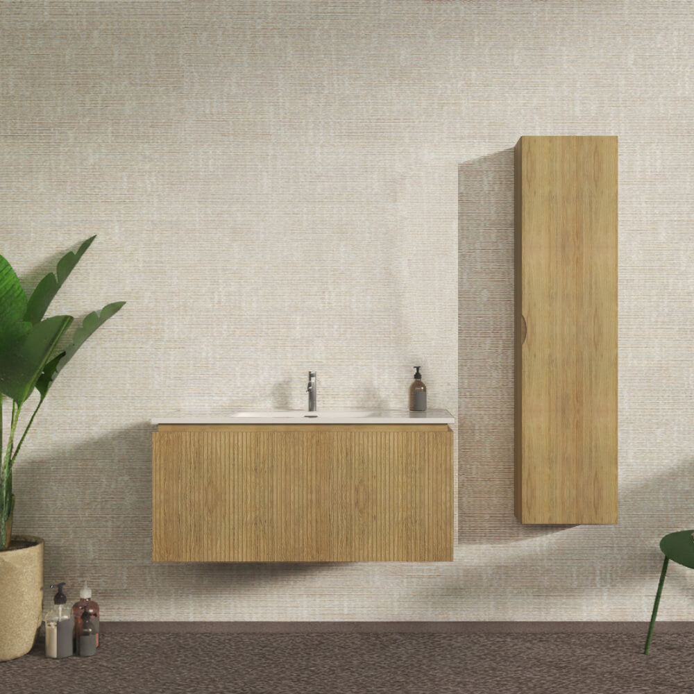 Mobile bagno cannettato sospeso 100 cm Rovere tabacco chiusura soft close - Marsiglia