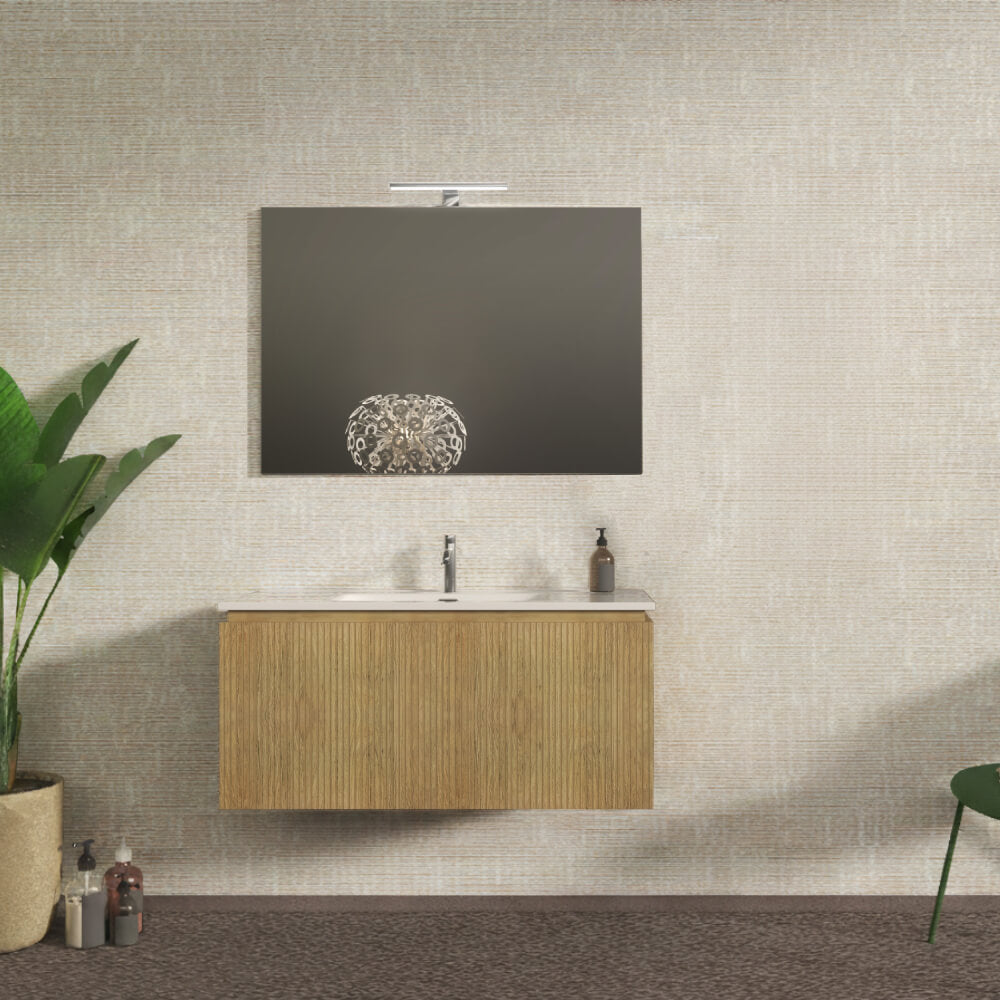 Mobile bagno cannettato sospeso 100 cm Rovere tabacco chiusura soft close - Marsiglia