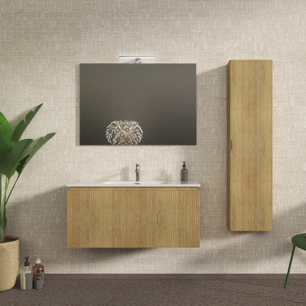 Mobile bagno cannettato sospeso 100 cm Rovere tabacco chiusura soft close - Marsiglia