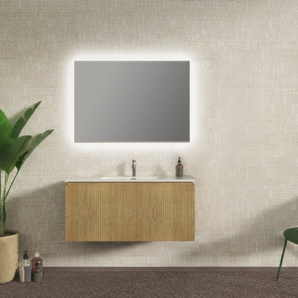 Mobile bagno cannettato sospeso 100 cm Rovere tabacco chiusura soft close - Marsiglia