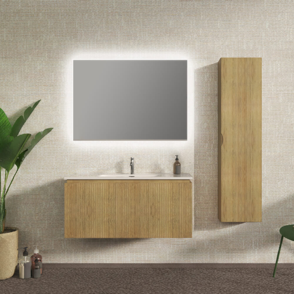 Mobile bagno cannettato sospeso 100 cm Rovere tabacco chiusura soft close - Marsiglia