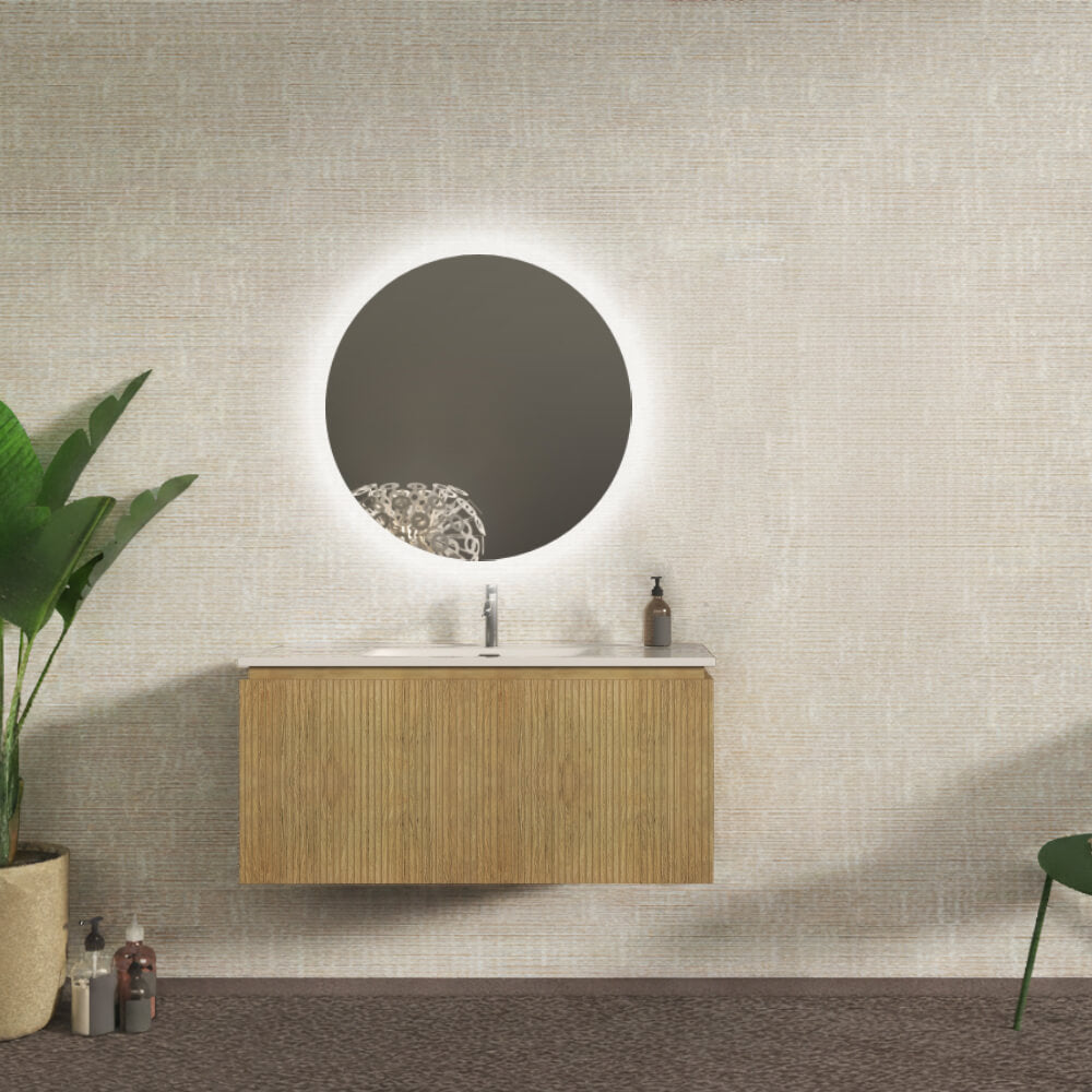 Mobile bagno cannettato sospeso 100 cm Rovere tabacco chiusura soft close - Marsiglia