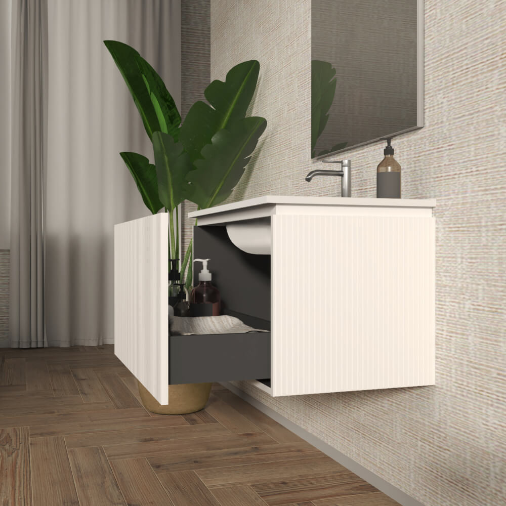 Mobile bagno sospeso cannettato bianco opaco 80 cm - Marsiglia