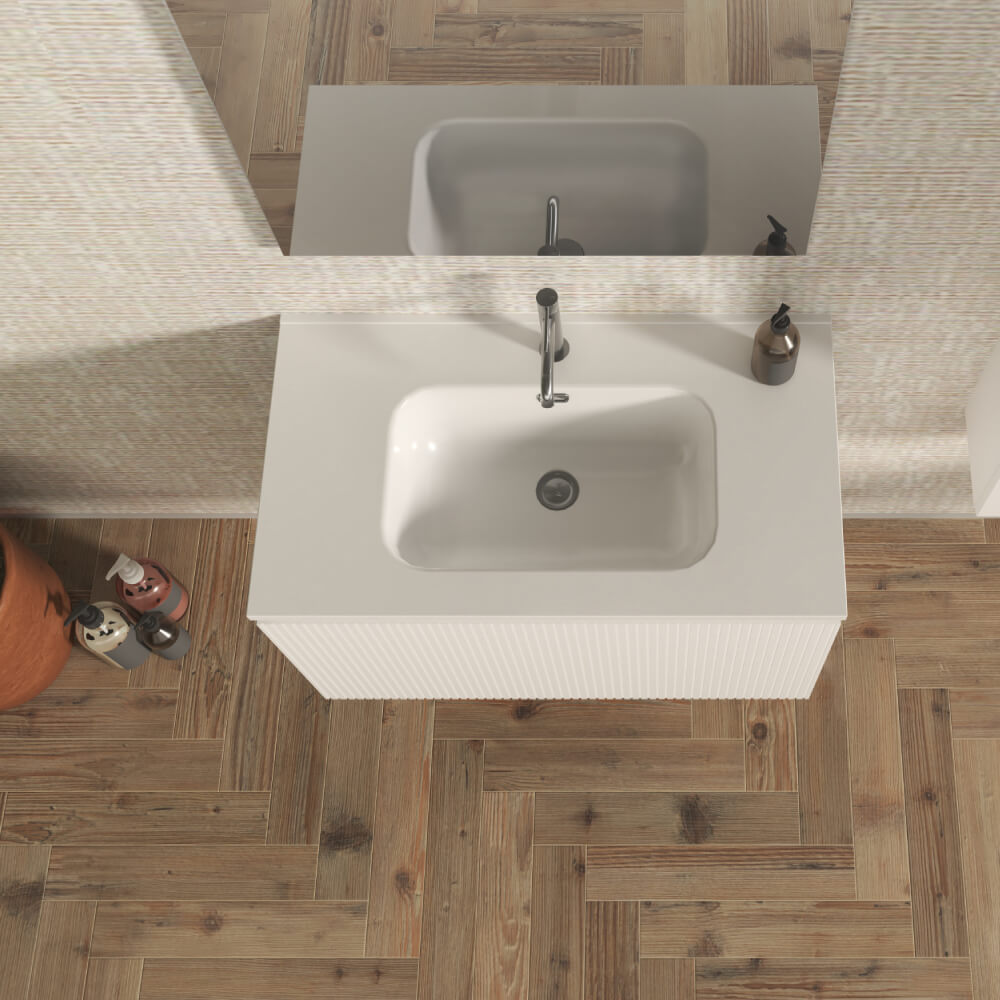 Mobile bagno sospeso cannettato bianco opaco 80 cm - Marsiglia Arcshop