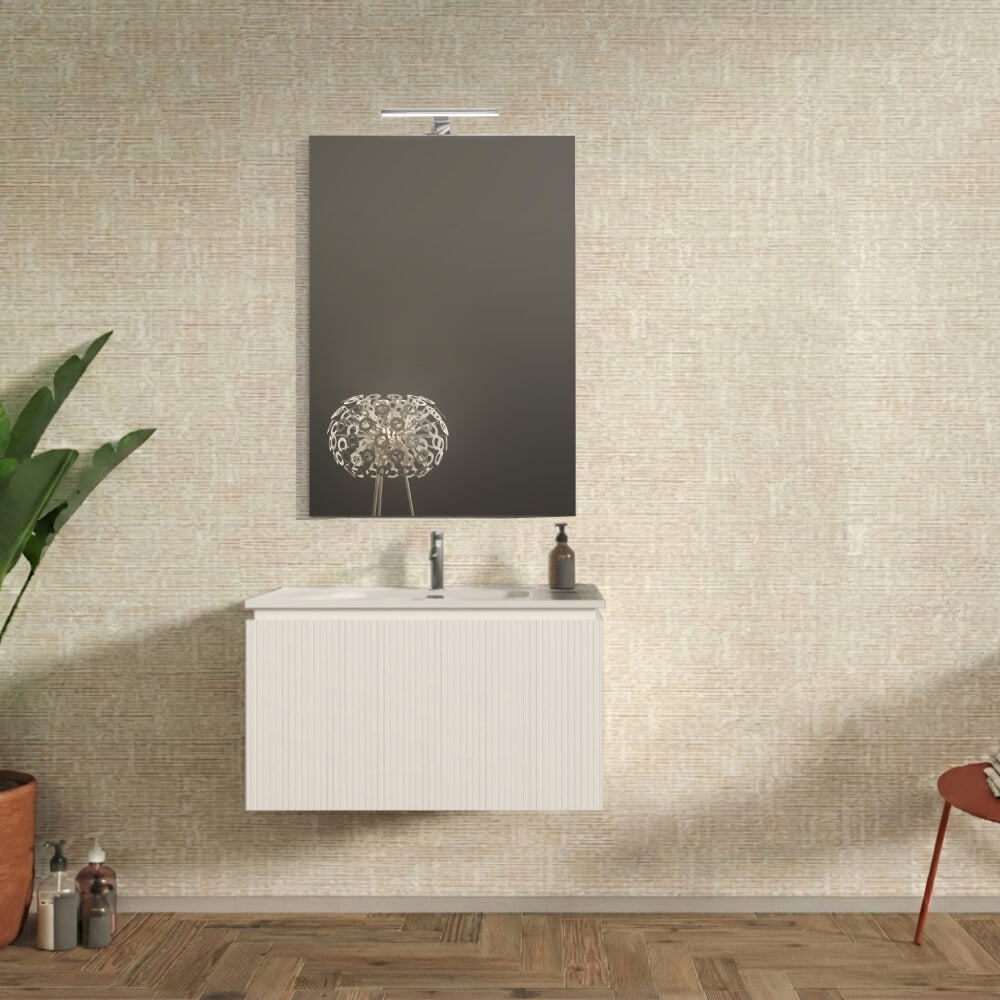 Mobile bagno sospeso cannettato bianco opaco 80 cm - Marsiglia Arcshop