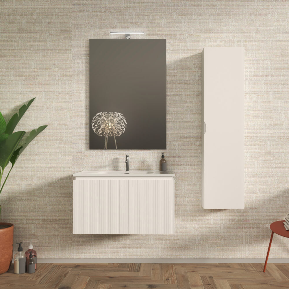 Mobile bagno sospeso cannettato bianco opaco 80 cm - Marsiglia Arcshop