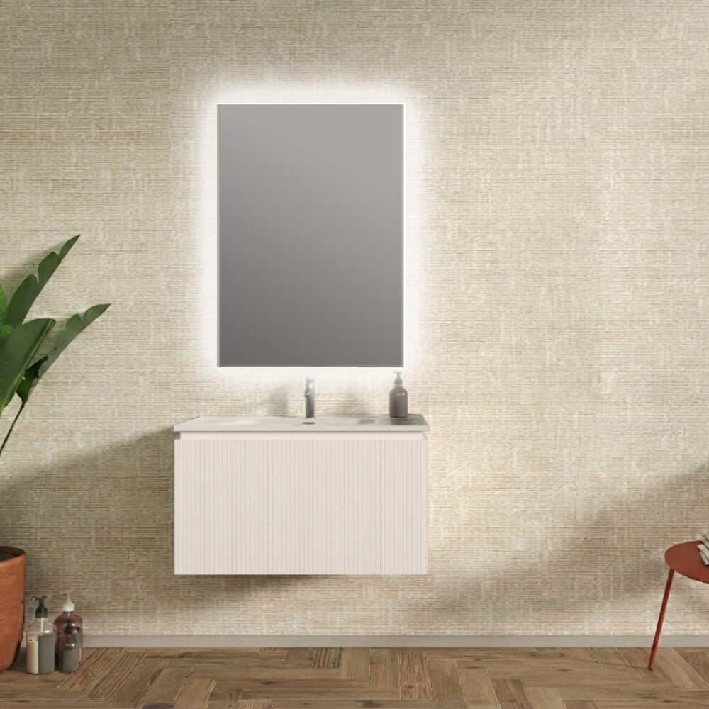 Mobile bagno sospeso cannettato bianco opaco 80 cm - Marsiglia