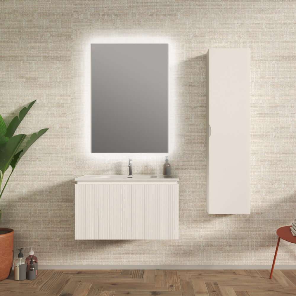 Mobile bagno sospeso cannettato bianco opaco 80 cm - Marsiglia Arcshop