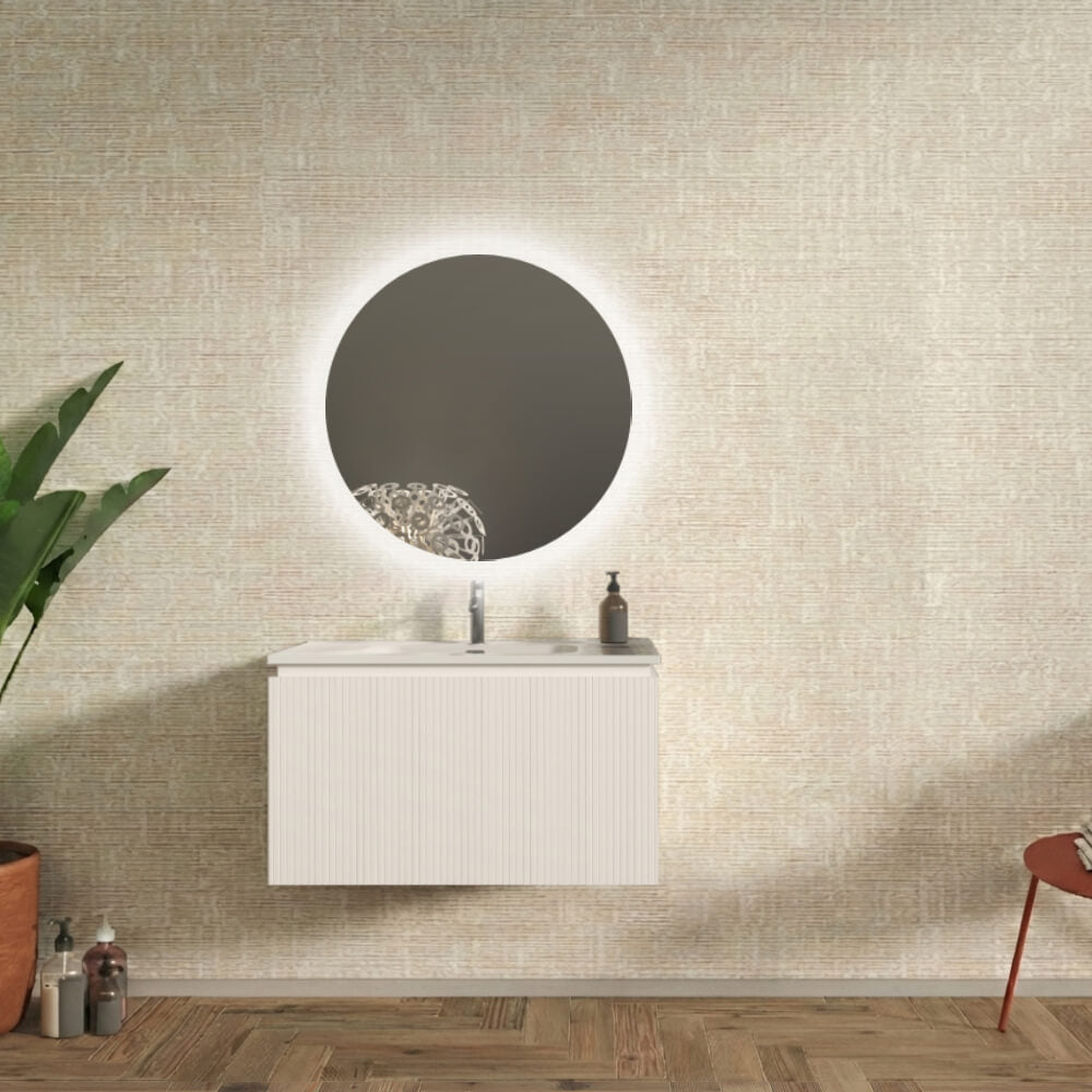 Mobile bagno sospeso cannettato bianco opaco 80 cm - Marsiglia Arcshop