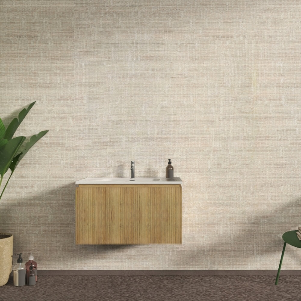 Mobile bagno sospeso cannettato rovere tabacco 80 cm - Marsiglia