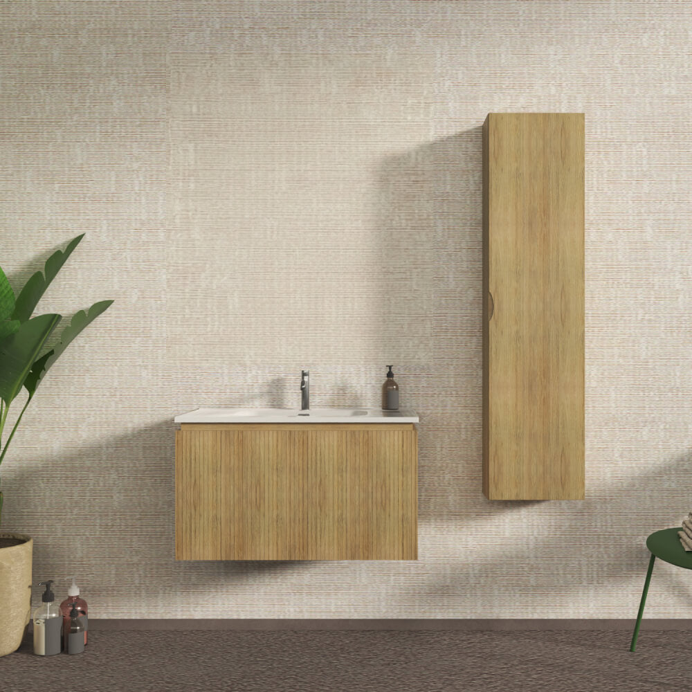 Mobile bagno sospeso cannettato rovere tabacco 80 cm - Marsiglia