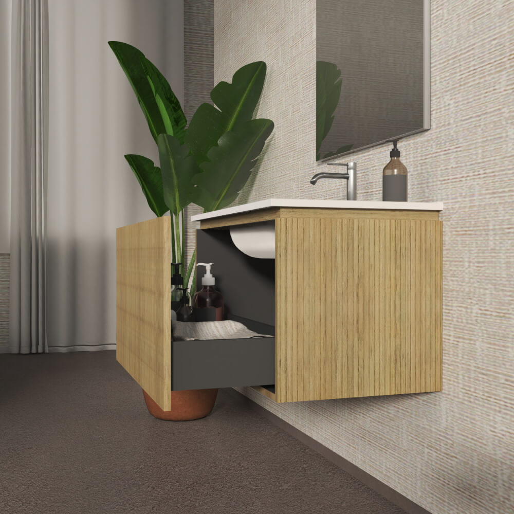 Mobile bagno sospeso cannettato rovere tabacco 80 cm - Marsiglia