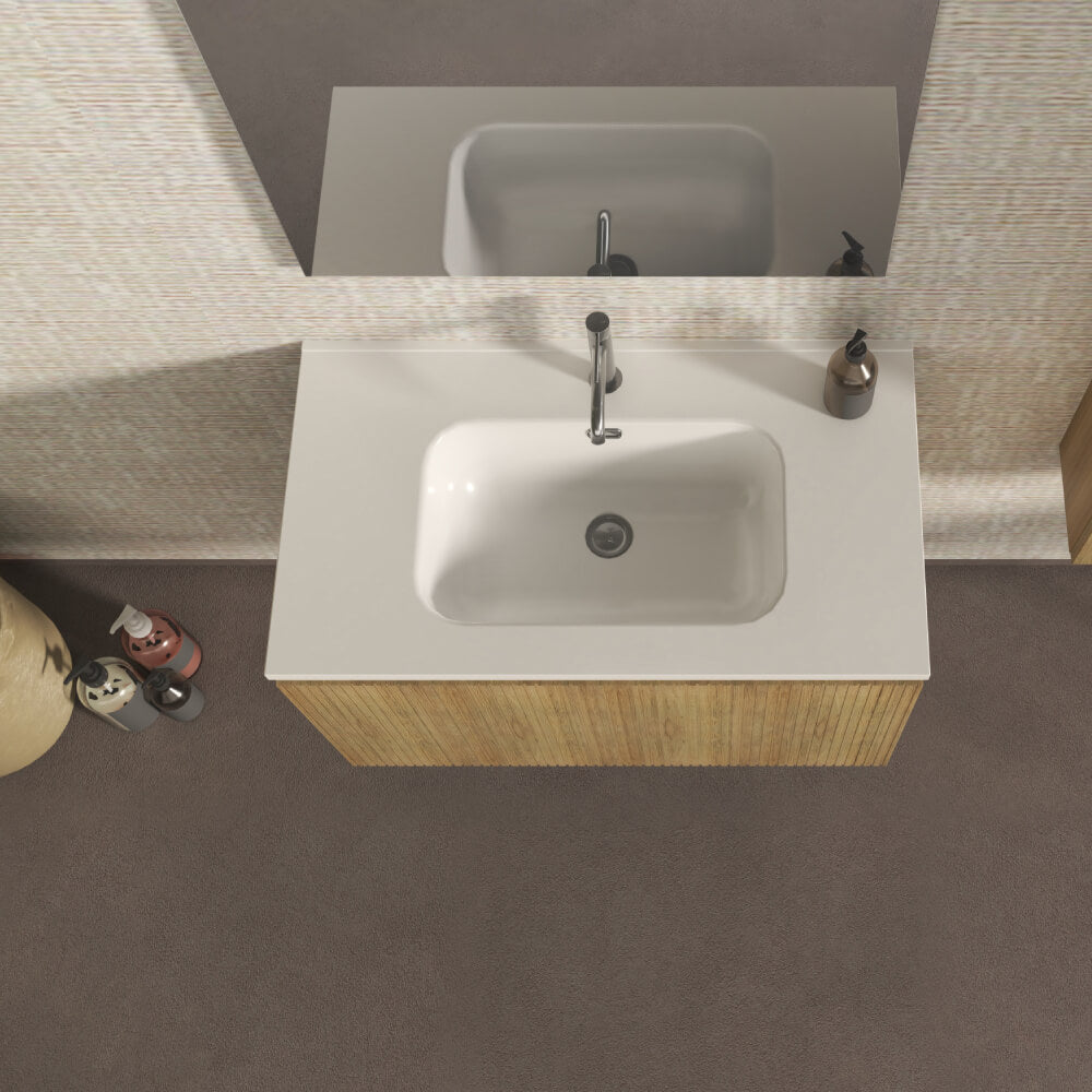 Mobile bagno sospeso cannettato rovere tabacco 80 cm - Marsiglia