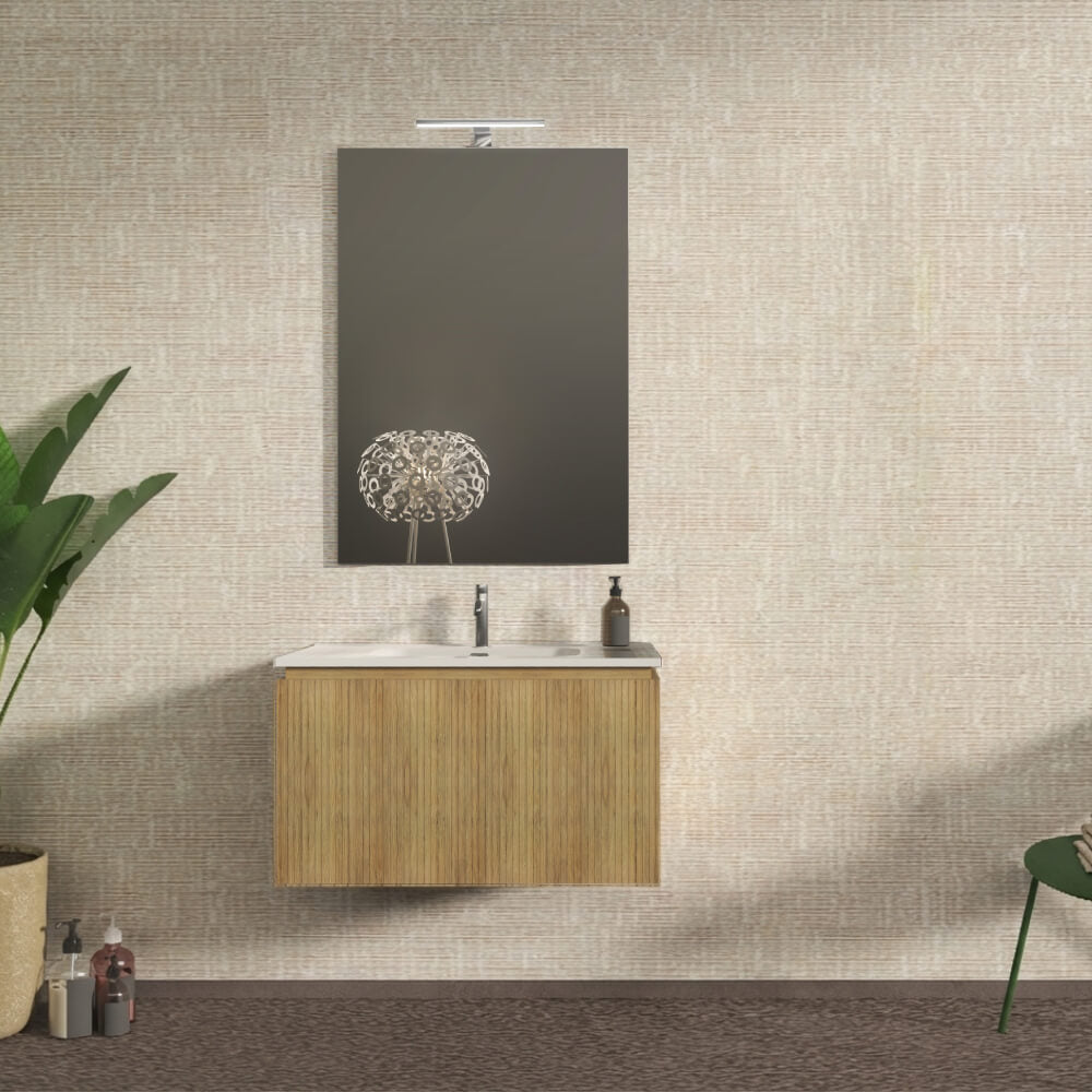Mobile bagno sospeso cannettato rovere tabacco 80 cm - Marsiglia