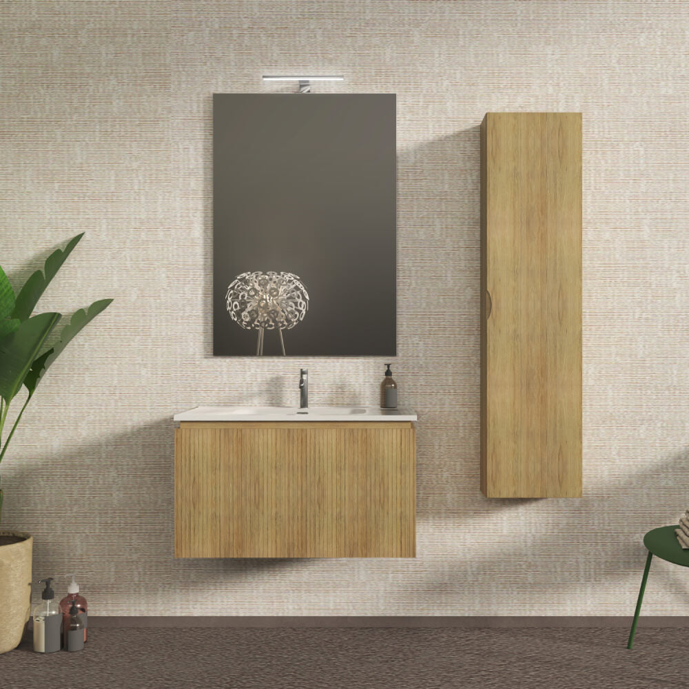Mobile bagno sospeso cannettato rovere tabacco 80 cm - Marsiglia Arcshop