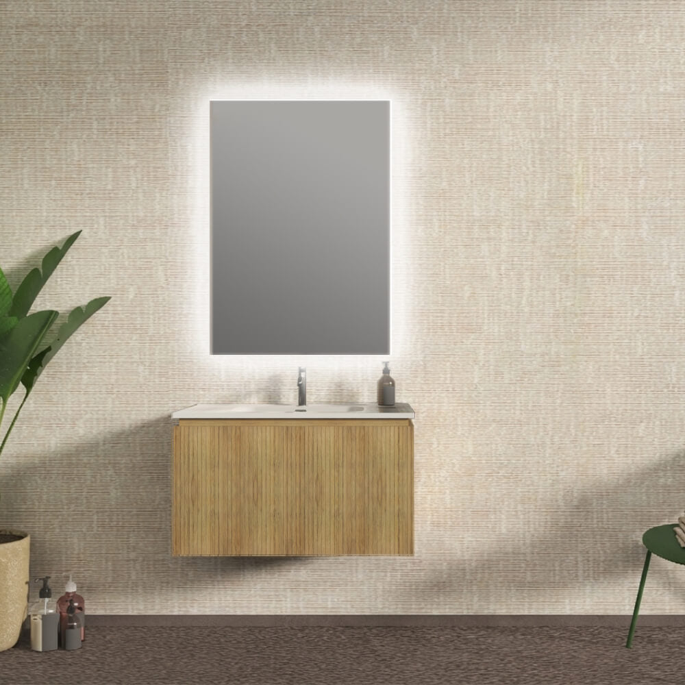 Mobile bagno sospeso cannettato rovere tabacco 80 cm - Marsiglia Arcshop