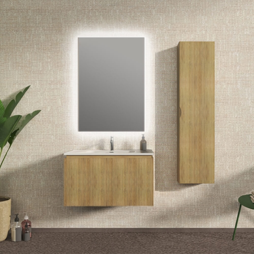 Mobile bagno sospeso cannettato rovere tabacco 80 cm - Marsiglia