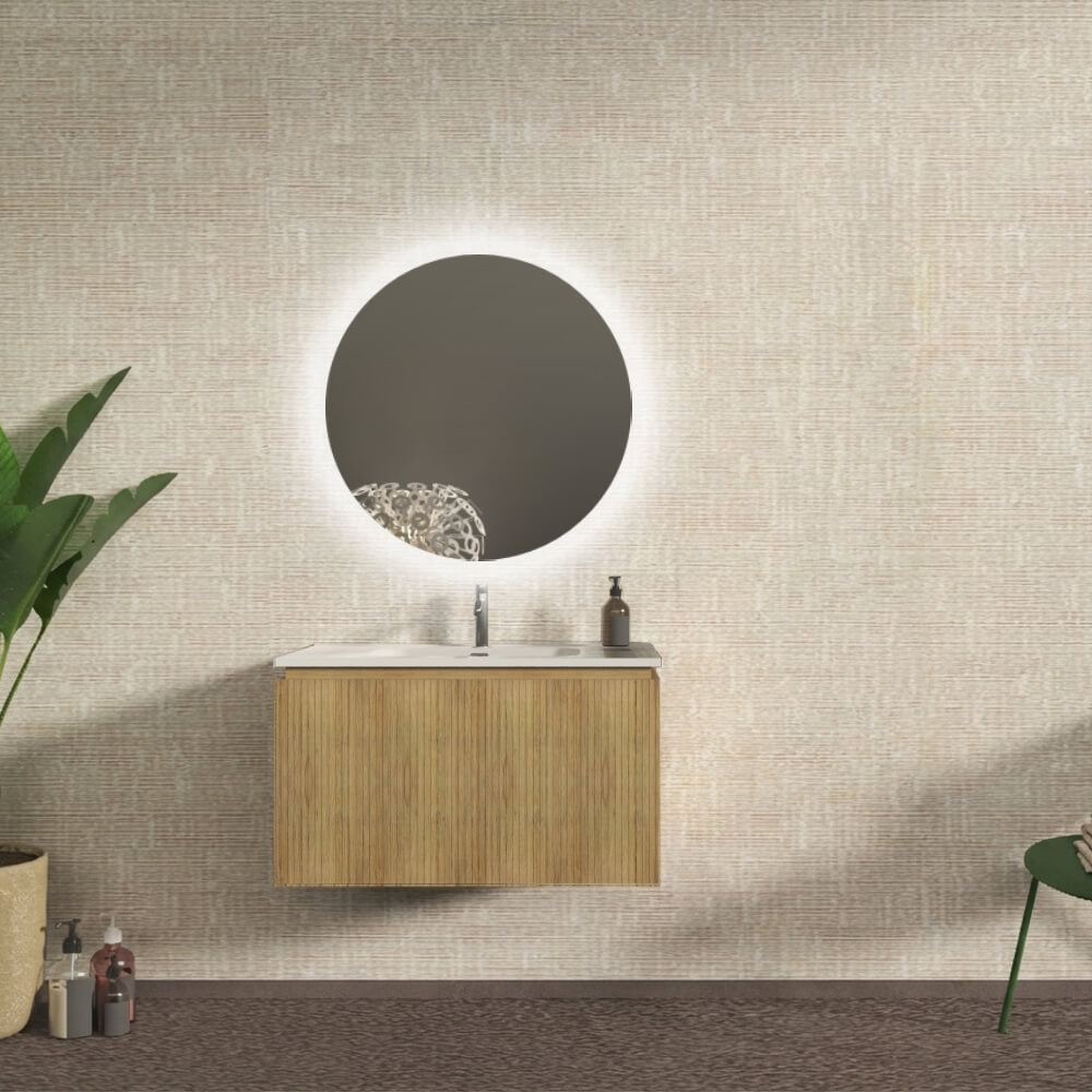 Mobile bagno sospeso cannettato rovere tabacco 80 cm - Marsiglia