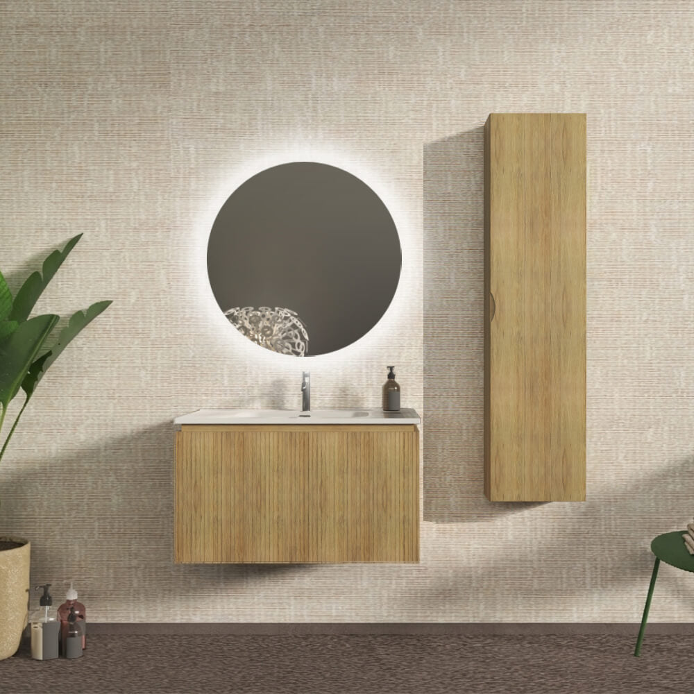 Mobile bagno sospeso cannettato rovere tabacco 80 cm - Marsiglia Arcshop