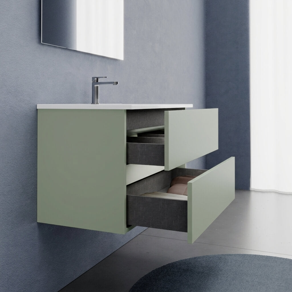 Mobile bagno Sospeso 80 cm Verde Salvia con cassetti e lavabo in ceramica - Mod. Porto - Arcshop