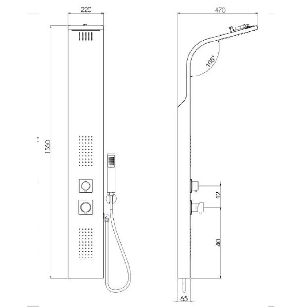 Colonna doccia multifunzione con cascata in acciaio spazzolato e getti idromassaggio - Arcshop