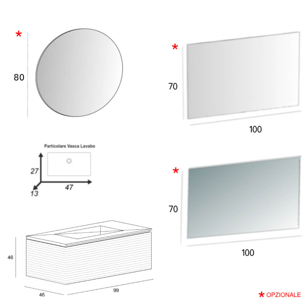 Mobile bagno 100 cm cannettato orizzontale sospeso rovere tabacco - Malaga Arcshop