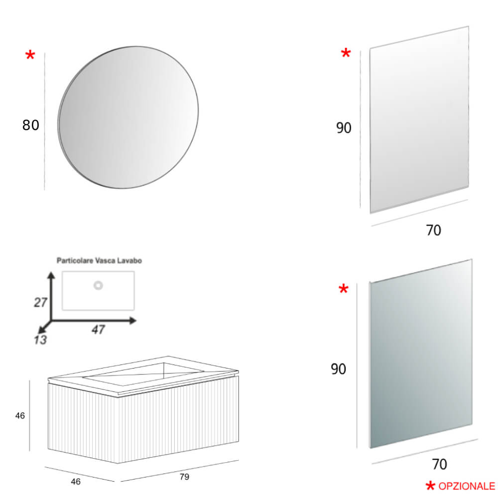 Mobile bagno sospeso cannettato rovere tabacco 80 cm - Marsiglia Arcshop