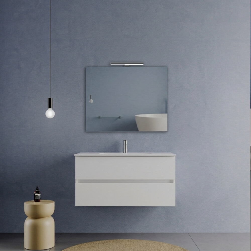 Arredo Bagno 100 cm Bianco Opaco due cassetti - Mobile Porto con Lavabo