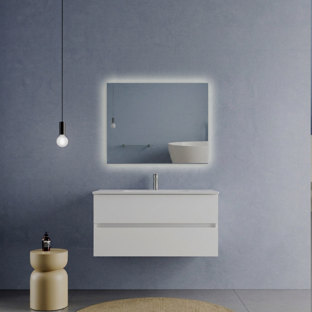 Arredo Bagno 100 cm Bianco Opaco due cassetti - Mobile Porto con Lavabo