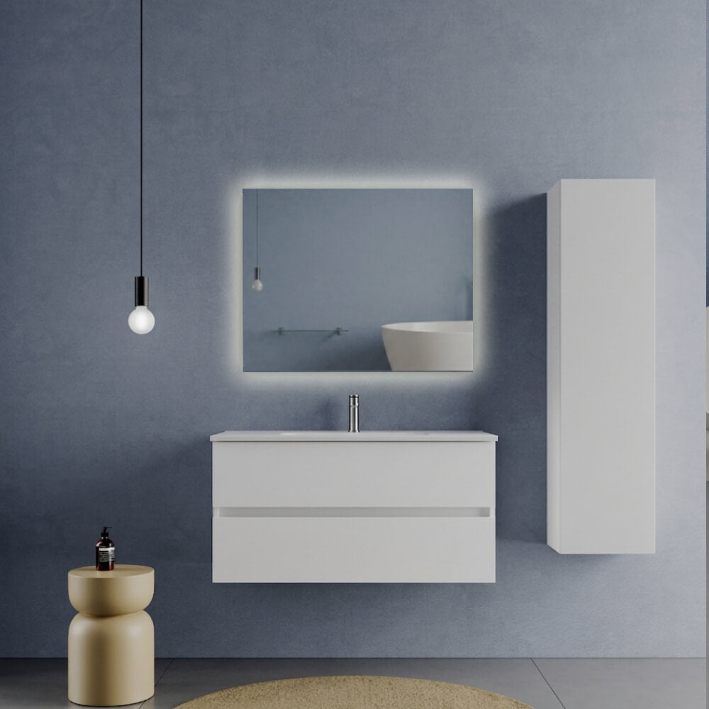 Arredo Bagno 100 cm Bianco Opaco due cassetti - Mobile Porto con Lavabo