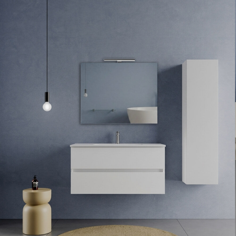 Arredo Bagno 100 cm Bianco Opaco due cassetti - Mobile Porto con Lavabo